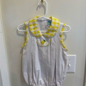 Yellow and White Checkered Collar Bubble with Lemon embroidery
